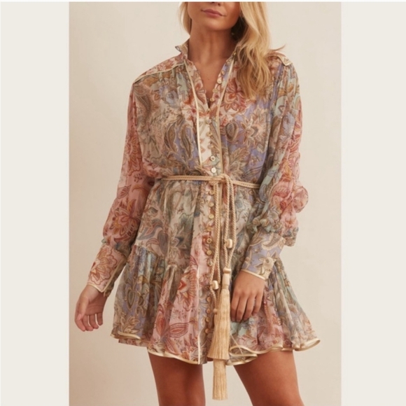 Zimmermann Silk long sleeve Lucky Bound floral mini dress size 10 Bohemian - Picture 1 of 7